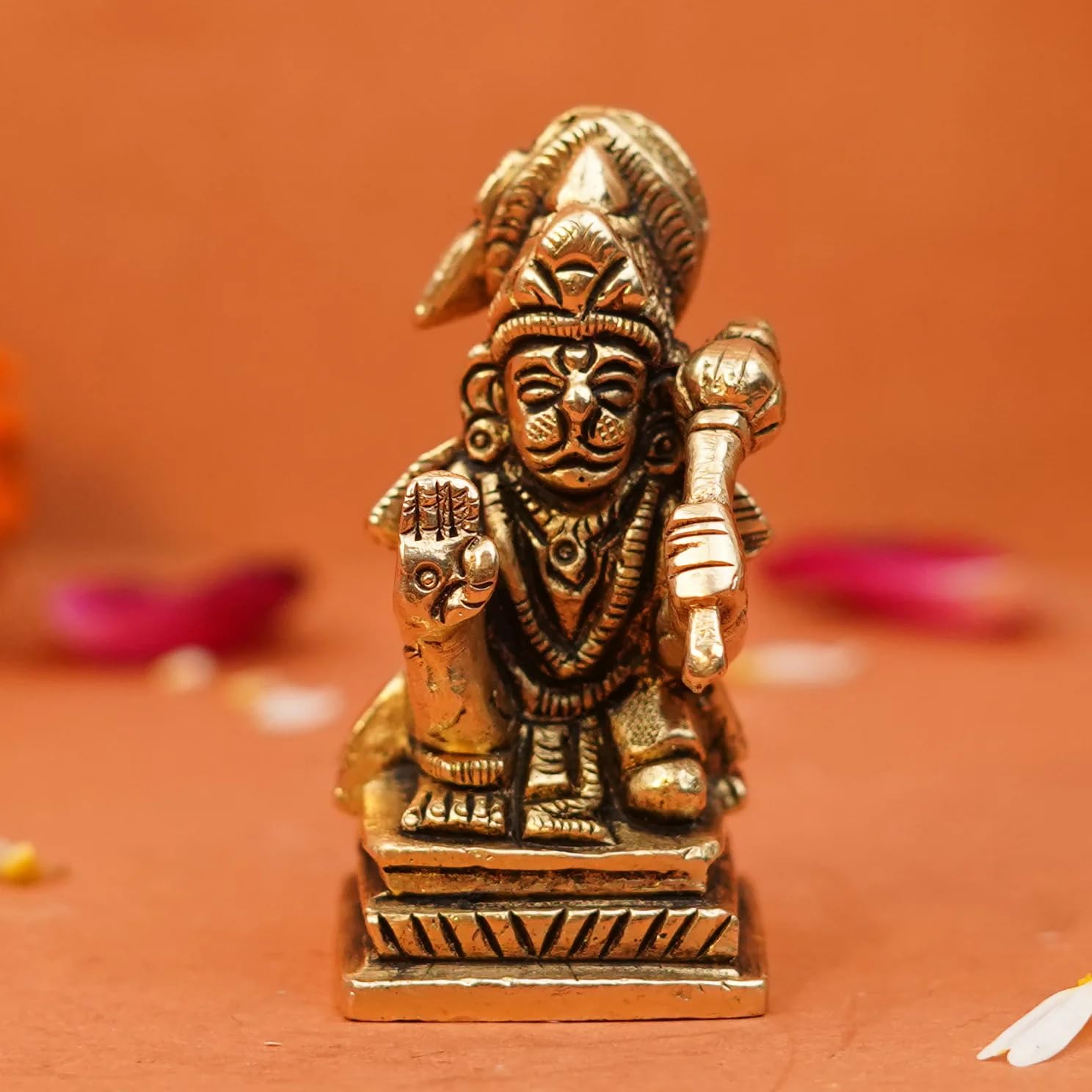 

Shri Hanuman Ji Giving Blessings Brass Statue In Sitting Position Murti, Brass