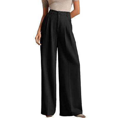 Pantalon de costume droit long pour femme, couleur unie, taille haute, jambe large, pour le trajet au travail et le bureau