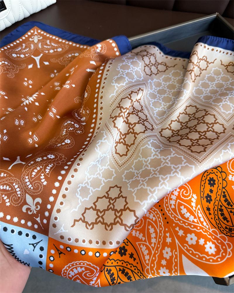 Luxury Paisley Print Soft Satin Scarf Women 70cm Spring Summer Bandana Neckerchief Versatile Hair Band Head Wrap Bag Scarf