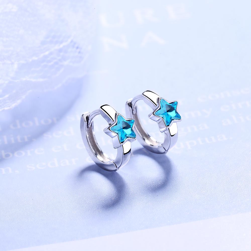 Blue Five-Pointed Star Crystal Earrings - Korean Style, Unique Copper Design