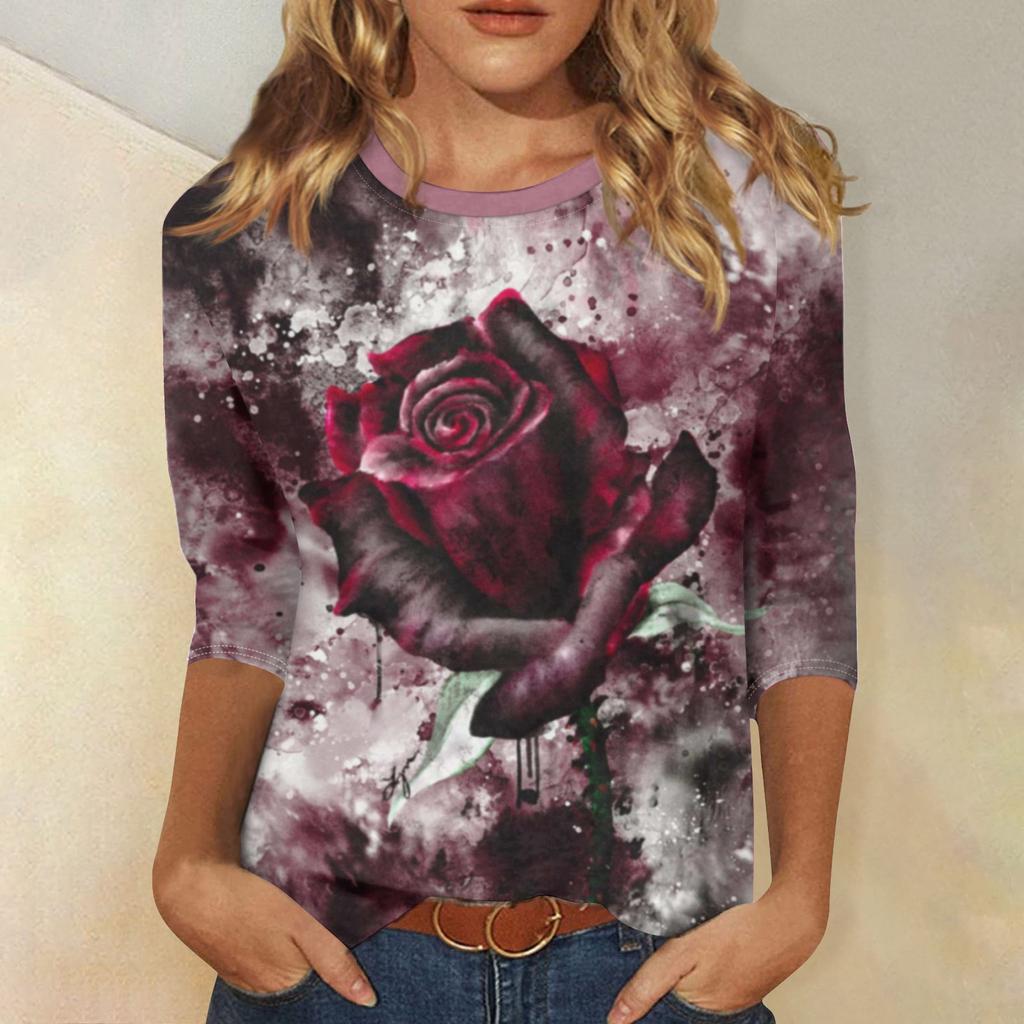 Fashion 3/4 Sleeve Shirts For Women S-5xl Cute 2024 Halloween Print Graphic Tees Blouses Casual Plus Size Basic Tops Pullover