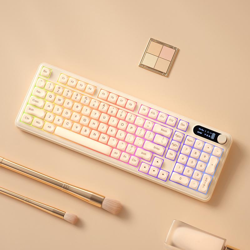 BOW Hangshi Multi-Mode Backlit Bluetooth Keyboard with Lipstick Foundation Design for Women, Mechanical Feel, and Wireless/Wired Options