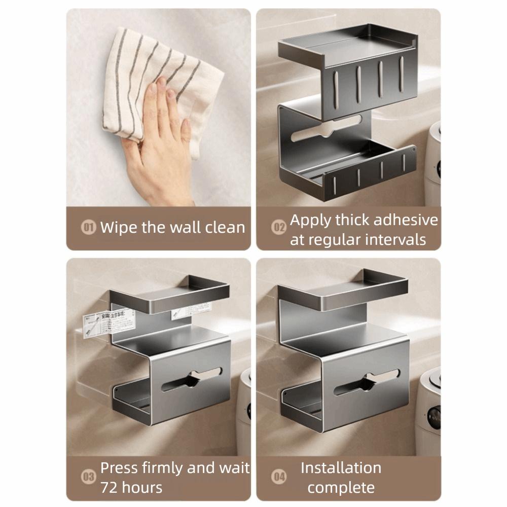 Drill-Free Bathroom Tissue Box Wall-Mounted Phone Shelf Toilet Paper Holder Space Saving Rustproof Toilet Storage Rack