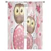 Cute Owls Heart Pink Sheer Curtains for Living Room Transparent Tulle Window Treatments Bedroom Kitchen Home Decor Veil Drapes