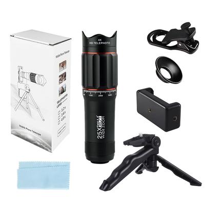 25X Phone Telephoto Lens Kit with Phone Clip Phone Holder Cleaning Cloth Mini Tripod Stand for Hiking Camping Wildlife