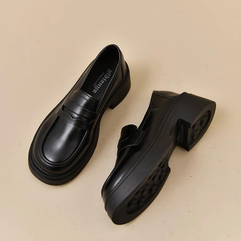 French platform thick heel Mary Jane single shoes women's 2025 autumn and winter British style versatile one-pedal loafers women