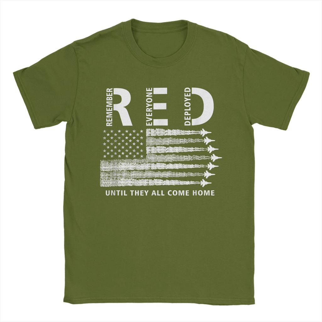 RED American Flag Remember Everyone Deployed Military T Shirt Beach 100 Cotton T Shirts For Unisexs Tshirt ShortSleeve Clothing