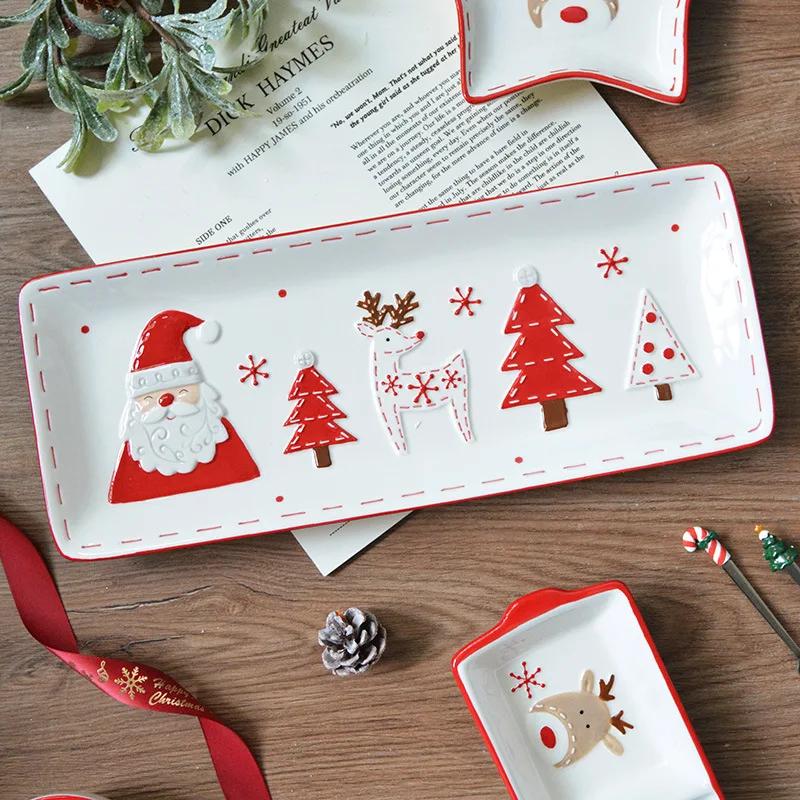 Christmas Day Style Ceramic Dinner Plate Snowman Bells Separator Plate Santa Claus Small Bowl Mug Christmas Ornaments Gifts