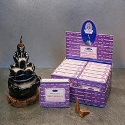 Nag Champa French Lavender Backflow Incense Cones for Inscent Waterfall Aromatic Insent Smoke Fountain Haze Falls and Mat Bundle - Pack of 12