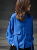 Early Autumn Blue Lapel Batwing Sleeve Shirt - Stylish and Versatile Women's Top