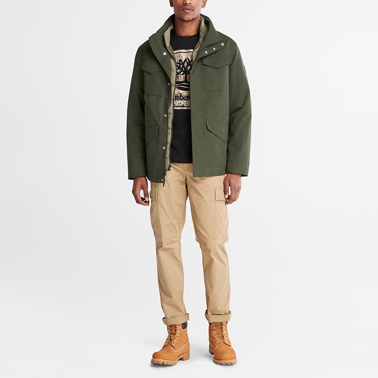 Timberland Veste d'extérieur chaude matelassée imperméable trois-en-un pour hommes Vestes Vert A69RN-U31