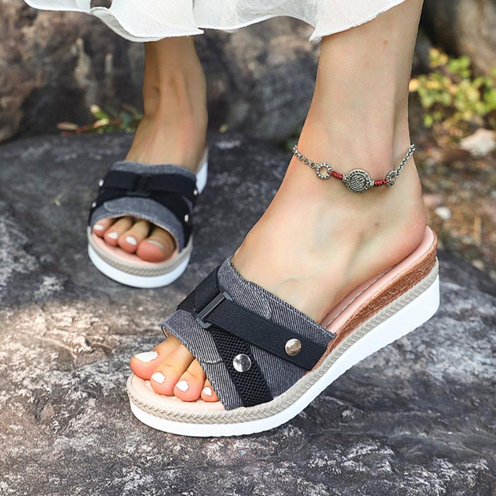 Fashion Women Slippers 2025 Summer New Fashion Elegant Cloth Shoes for Women Wedge Peep Toe Platform Slippers Ladies Zapatos De Mujer