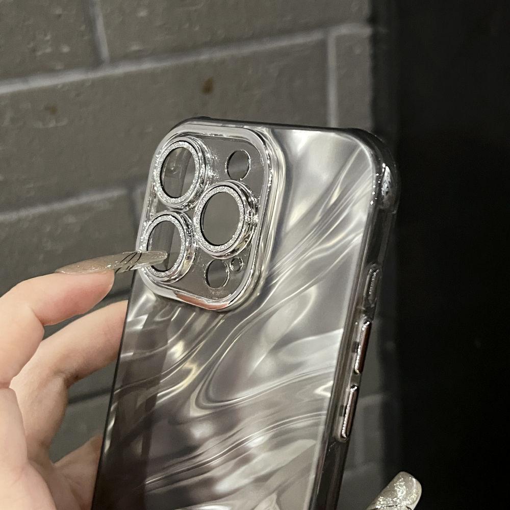 Light Luxury Water Ripple for IPhone16 Promax Mobile Phone Case Pleated High-end Feel for Apple 15 Glitter Lens Film
