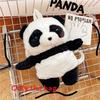 Furry Panda Embroidered Hugging Bamboo Diagonal Cross Backpack For Use Daily