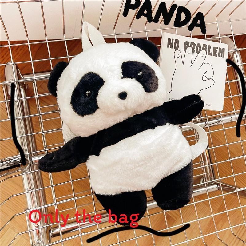 Furry Panda Embroidered Hugging Bamboo Diagonal Cross Backpack For Use Daily