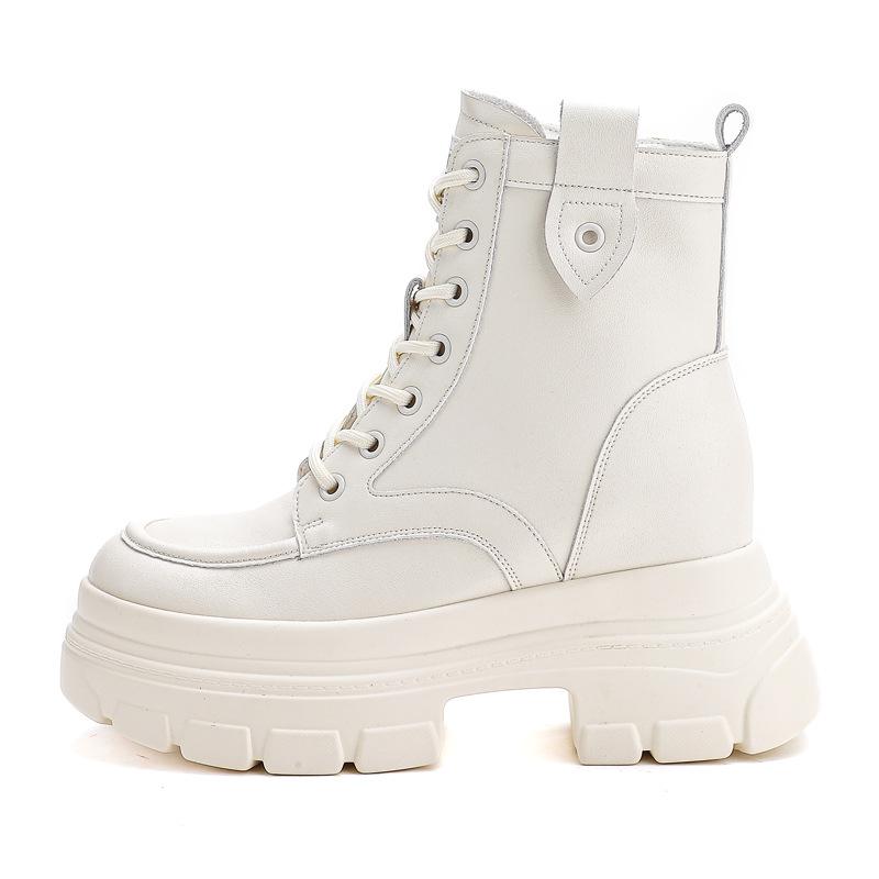 Platform Martin Boots Women's Autumn and Winter Women's Shoes New Inner Height Increase Single Boots Versatile British Lace-up Short Boots Adult