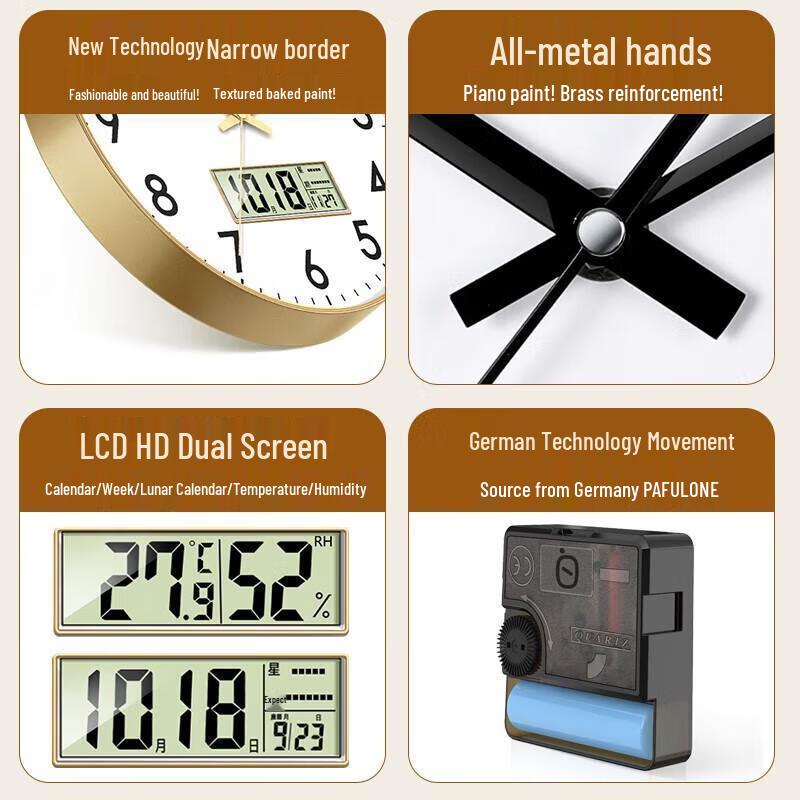 Miling Perpetual Calendar Quartz Wall Clock with Temperature & Humidity