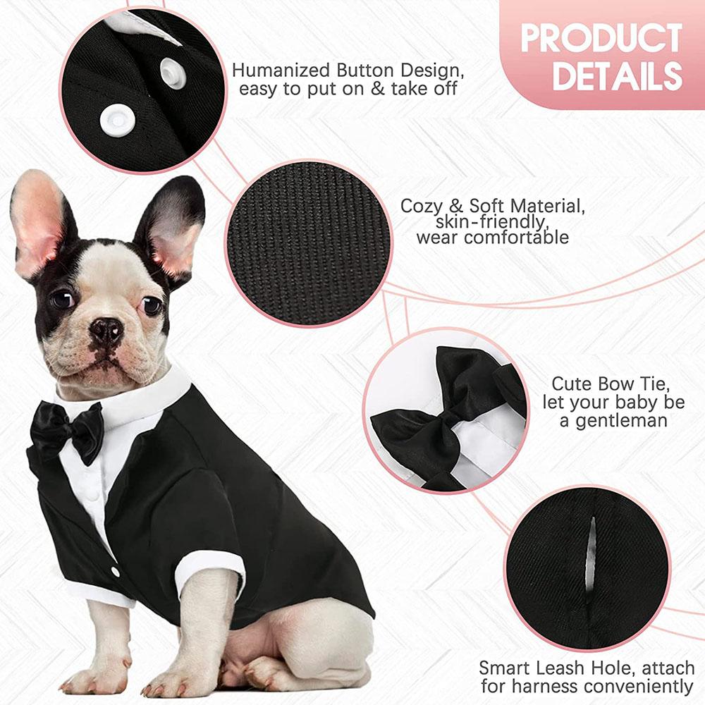 Dog Tuxedo Suit Costume Pet Cat Dog Wedding Birthday Party Formal Shirt with Bow Tie for Puppy Small Medium Dogs Costume