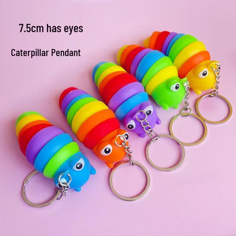 Catenina Portachiavi e Ciondolo Giocattolo Antistress Bruco Arcobaleno Adorabile
