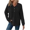 Women's Fashion Long-Sleeve Solid-Color Collared T-Shirt With Button-Up Front And Pocketed Casual Sweatshirt Top