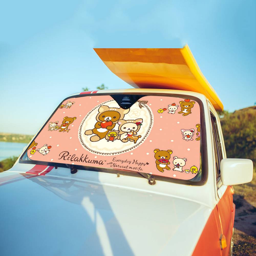 Popular Cute R-Rilakkuma Car Windshield Funny Sun Shade Foldable UV Ray Sun Visor Protector Sunshade For Front Window