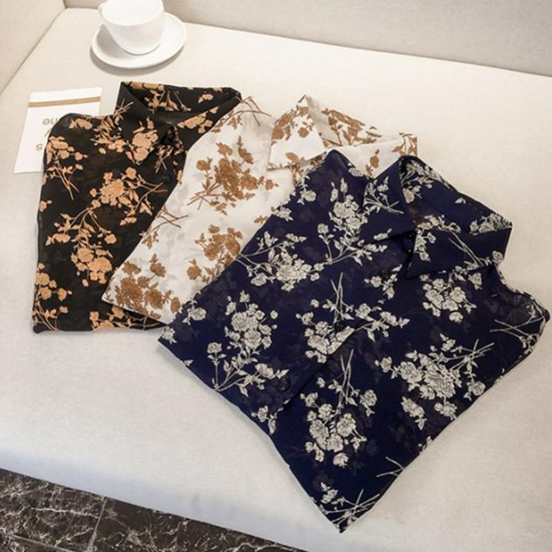 Floral Shirt Women's Long-sleeved Spring and Autumn Bottoming Shirt Shirt Loose Large Size Retro Spring and Autumn Top