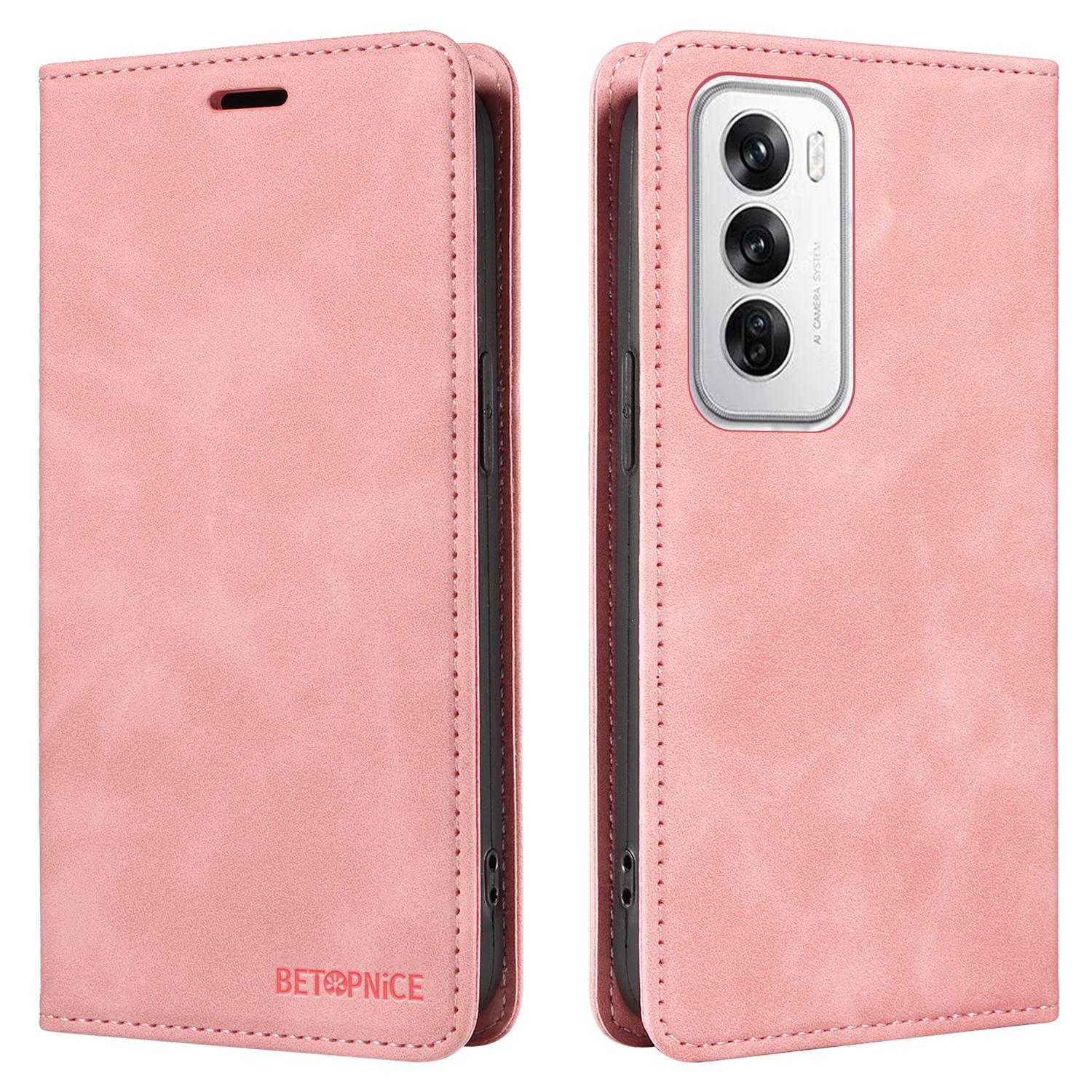 

БЕТОПНИЦЫ 003 Для Oppo Reno12 5G (Глобальный) Чехол с блокировкой RFID из ПУ кожи Pink