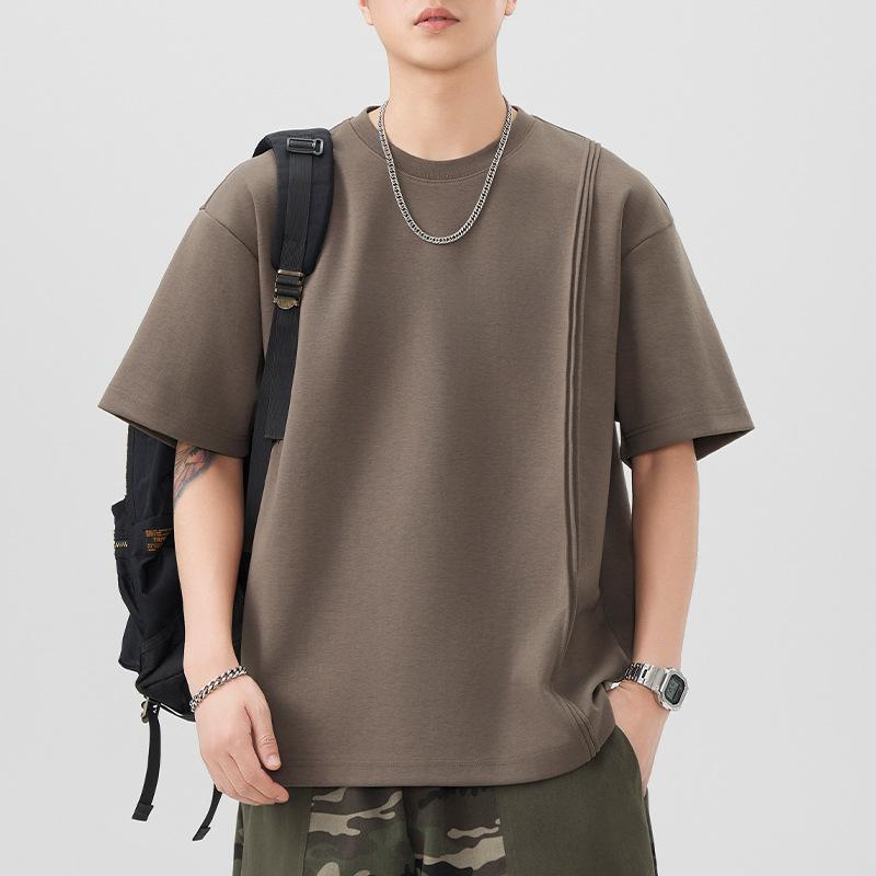 Short-sleeved T-shirt Men's Design Five-point Sleeve T-shirt In Summer New Japanese Retro Solid Color