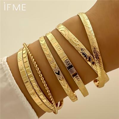 Lot de 7 bracelets punk vintage couleur or pour femmes, bracelet à breloques classique exagéré en forme d'étoile et de cœur torsadé, bijoux tendance hip-hop