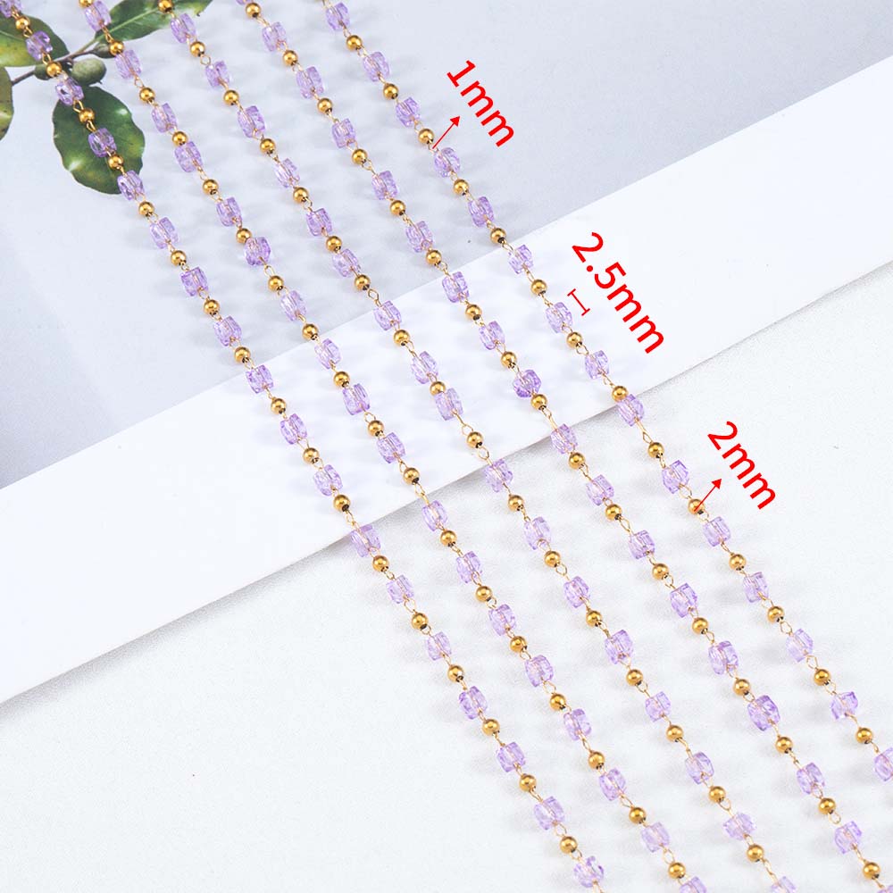 1Meter Stainless Steel Link Chain Purple Crystal Cube Square Beads Chain for DIY Boho Necklaces Bracelets Jewelry Making No Fade