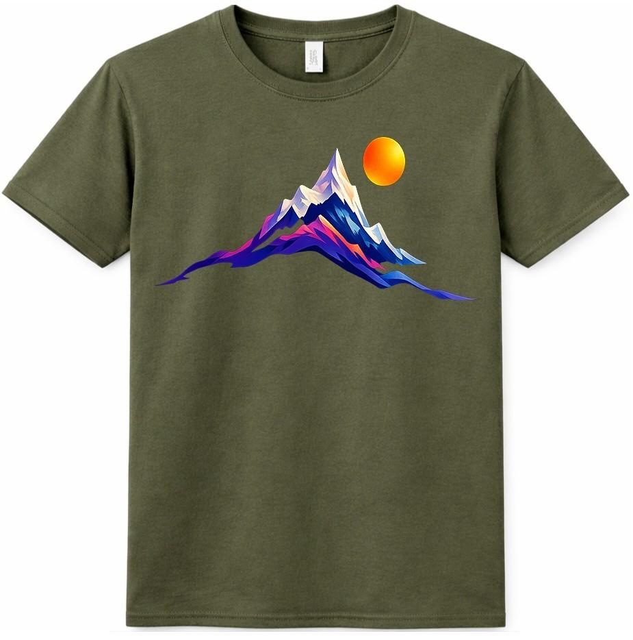 Mountain Sunset T Shirt Colorful Landscape Graphic Tee Hiking Camping Outdoor