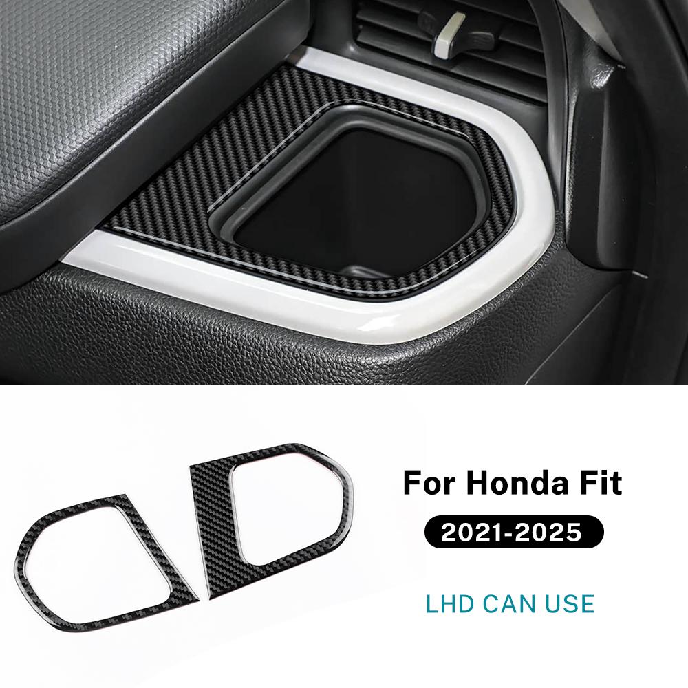 Real Soft Carbon Fiber Sticker For Honda Fit 2021 2022 2023 2024 2025 LHD RHD Car Storage Box Side of Center Console Trim