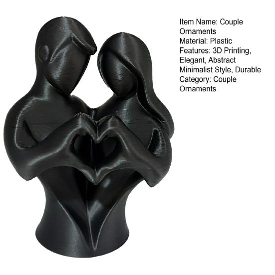 Sculptural Artistic Texture 3D Printed Couple Heart Statue, Abstract Minimalist Lovers Embrace Figurine, Romantic Desktop Easy Care Love Ornament