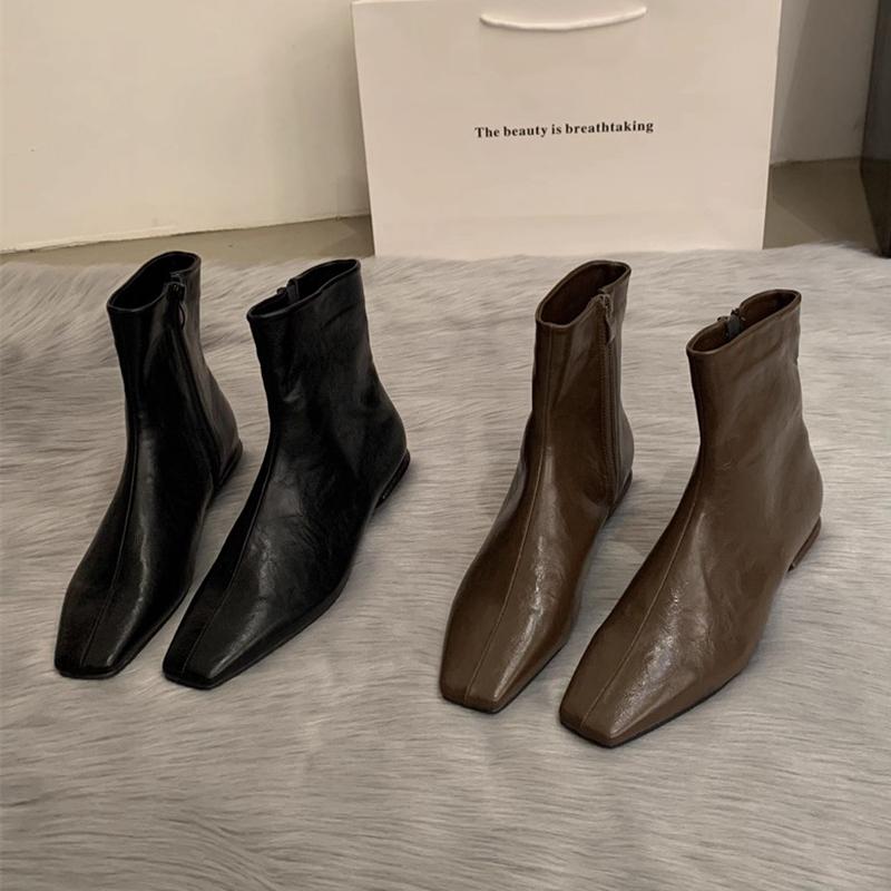 Fashion SUOJIALUN 2025 New Brand Women Ankle Boots Fashion Square Toe Back Zipper Ladies Elegant Short Boots Square Low Heel Shoes