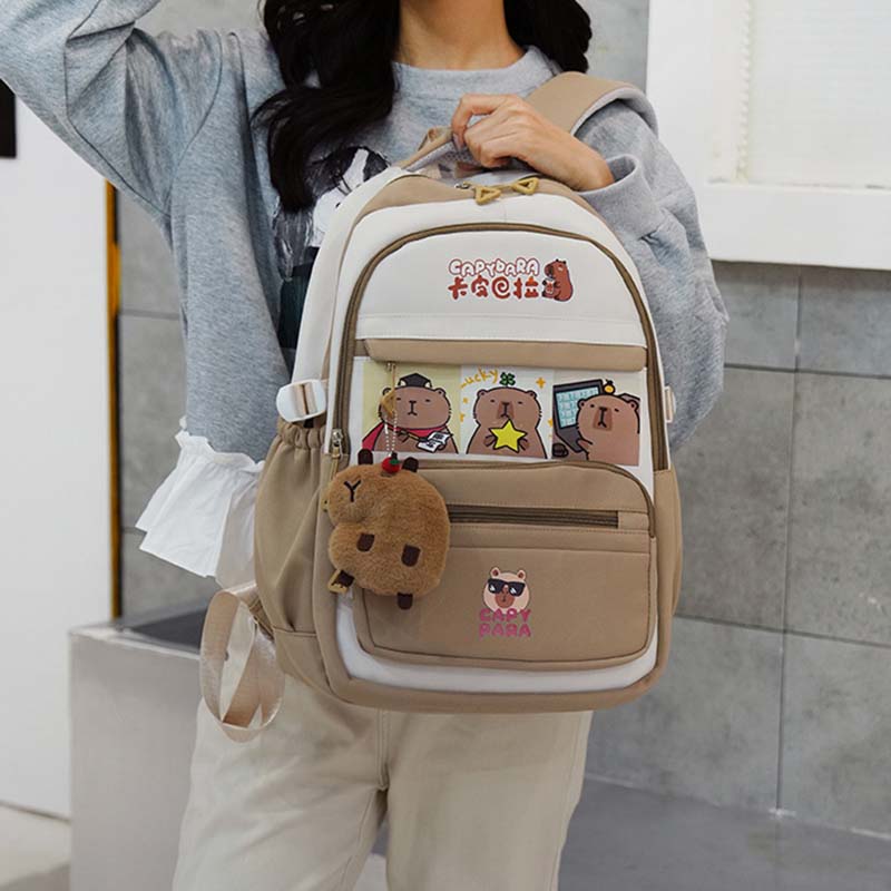 New Capybara Lightweight Burden-reducing Backpack Large Capacity Spine-Protective Wear-Resistant Waterproof Schoolbag for Primary School Students