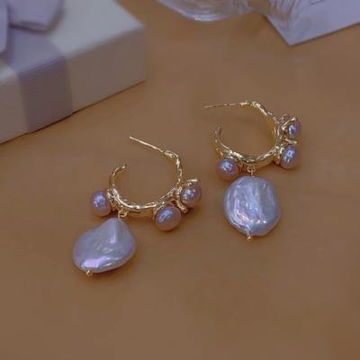 Silver Needle Natural Baroque Freshwater Pearl Exquisite Large Earrings Textured Earrings Women's Light Luxury Premium Stud Earrings Earrings