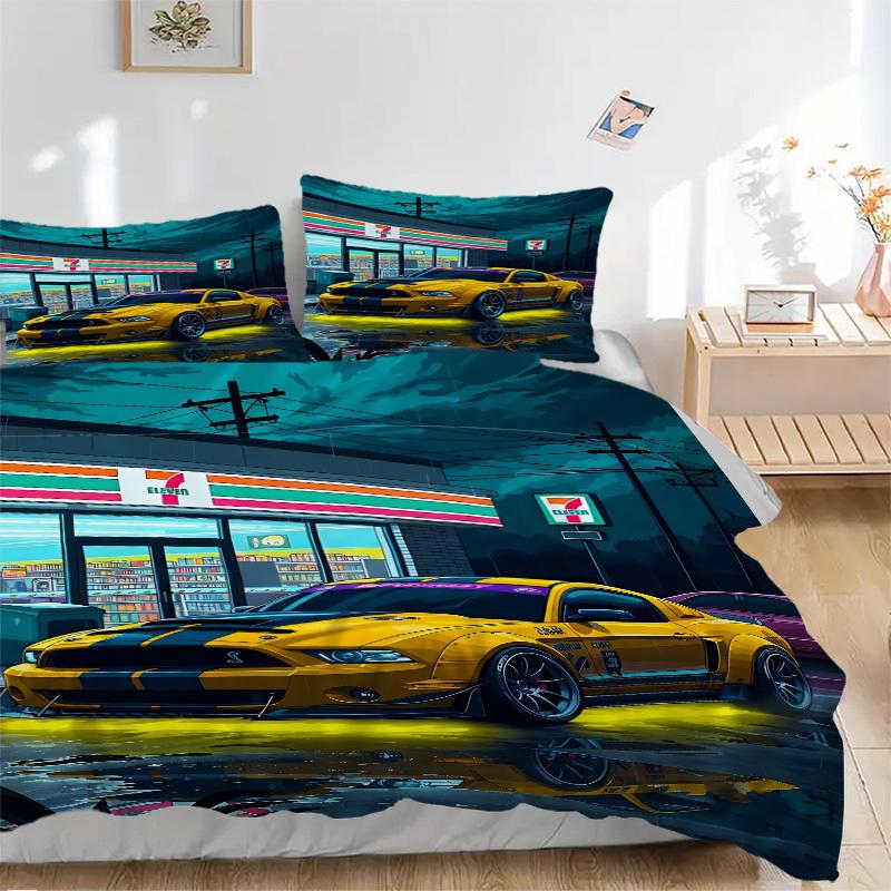 

3pcs Mustang Duvet Cover Set - Machine Washable, Includes 1 Duvet Cover and 2 Pillowcases, No Core Included yy251022162 135x200cm