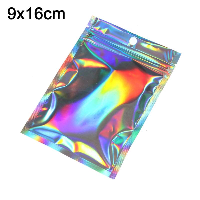 100Pc Iridescent Lock Bags Pouches Cosmetic Plastic Laser Bag Holographic Makeup Bages Hologram Zipper Bubbles Mailers Supplies
