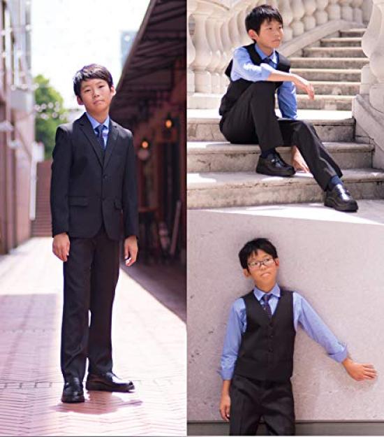 Boys Suit Set Black Graduation Ceremony Entrance Ceremony Wedding Kids Plain Black 145 150 155 160 Formal [Bona Vita] 5-piece Shichi-Go-San (160)