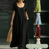 HNXC Women's Fashion Summer Spring Short Sleeve U-Neck Solid Color Print Casual Dresses Classic Exquisite