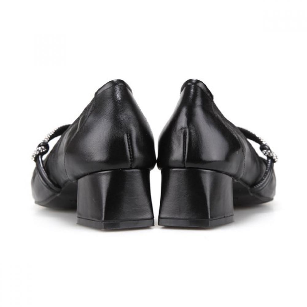 Barbara Leather Shirring Jewel Mary Jane Women S pumpS 4cm Bbj120bk