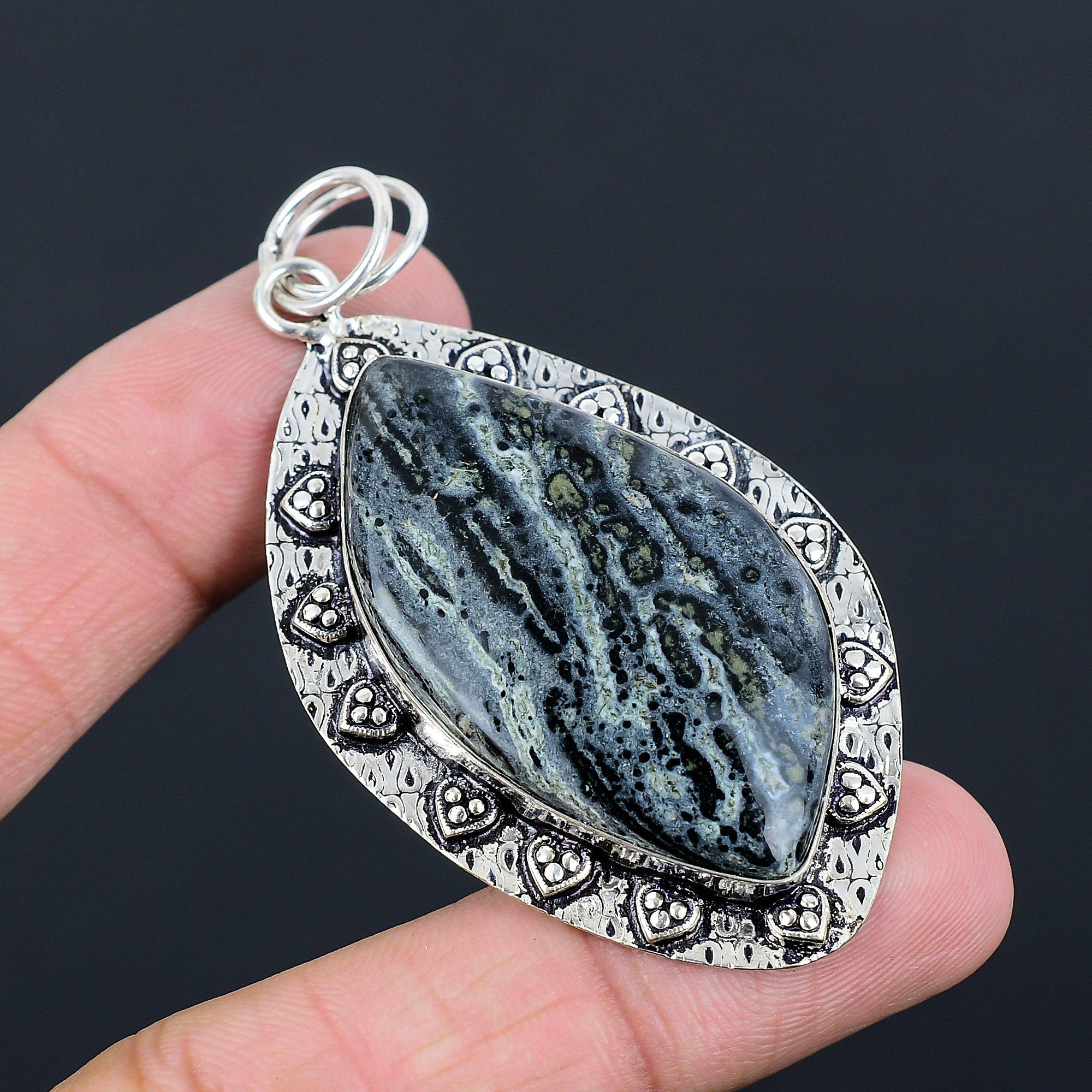 Friendship Day Sale 925 Sterling Silver Marquise Kambaba Jasper Stone Pendant