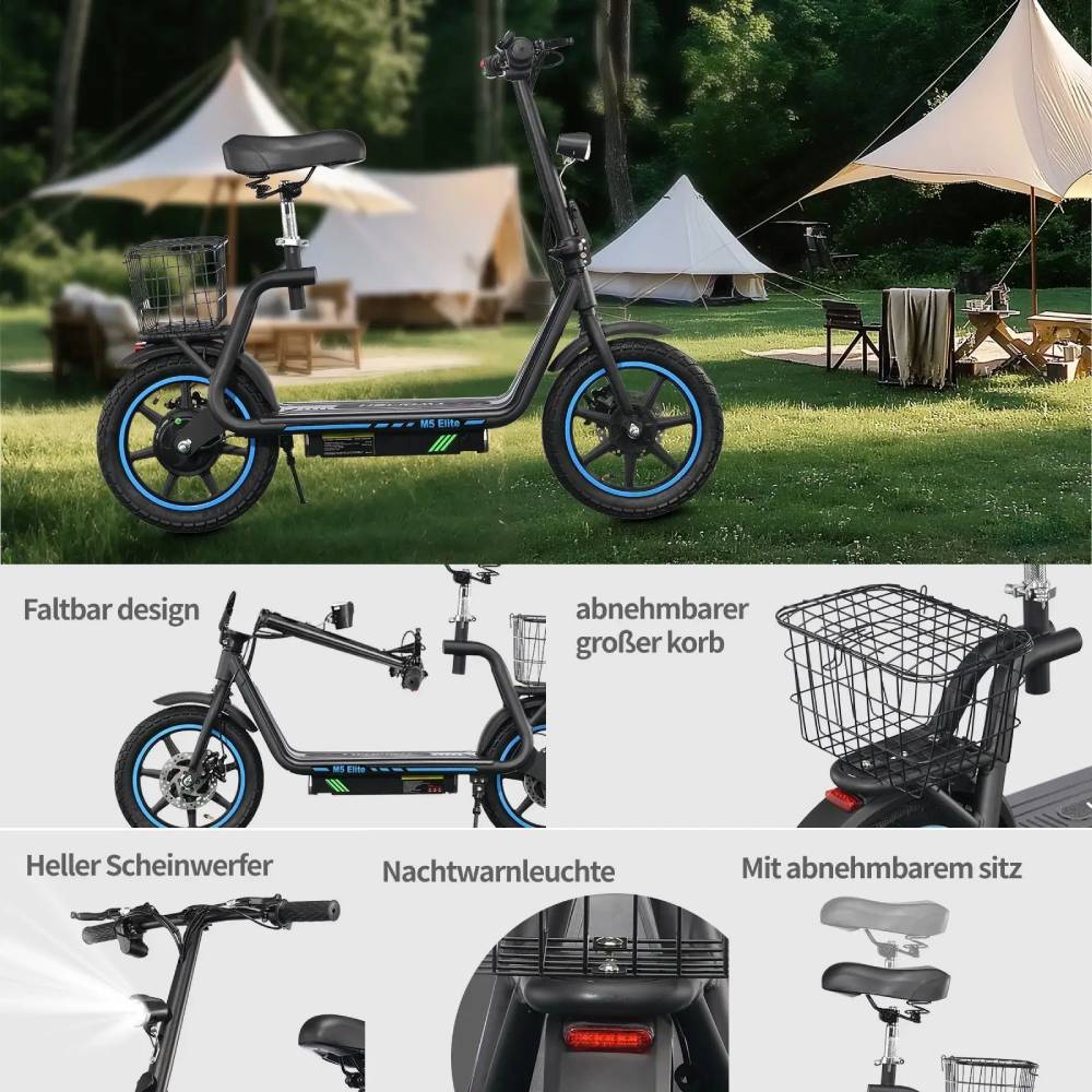 TWOFISH M5 Elite-E Adult Electric Scooter 500W Motor 14 Inch Tires 48V 13AH Battery Foldable E-Scooter With Seat