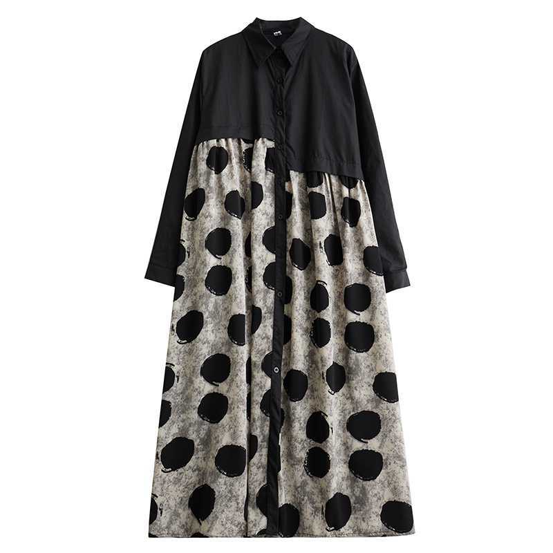 Spring and Autumn Women's Dress Loose Plus Size Literary Print Irregular Splicing Shirt Dress Fashion Dresses