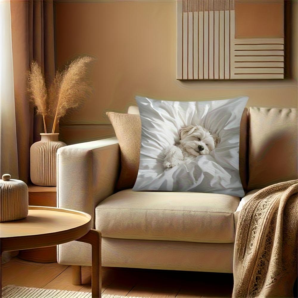 1 Stück Schlafender Bichon Frisé Aufdruck Kissenbezug, Geeignet für Sofa, Schlafzimmer, Wohnzimmer, Ein Herzerwärmendes Geschenk für Hundeliebhaber.