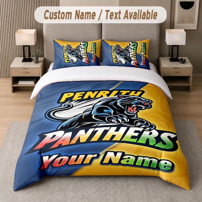 Custom Bedding Set Penrith Panthers Pattern, Print Name Text 1 Duvet Cover plus 2 Pillowcases Home Textile