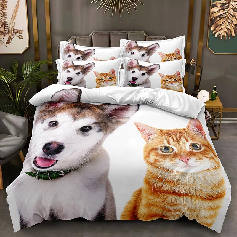 Parure de lit 3D pour chat et chien, housse de couette en duvet pour animaux de compagnie, taie d'oreiller 2/3 pièces, housse de luxe pour lit double ou king size