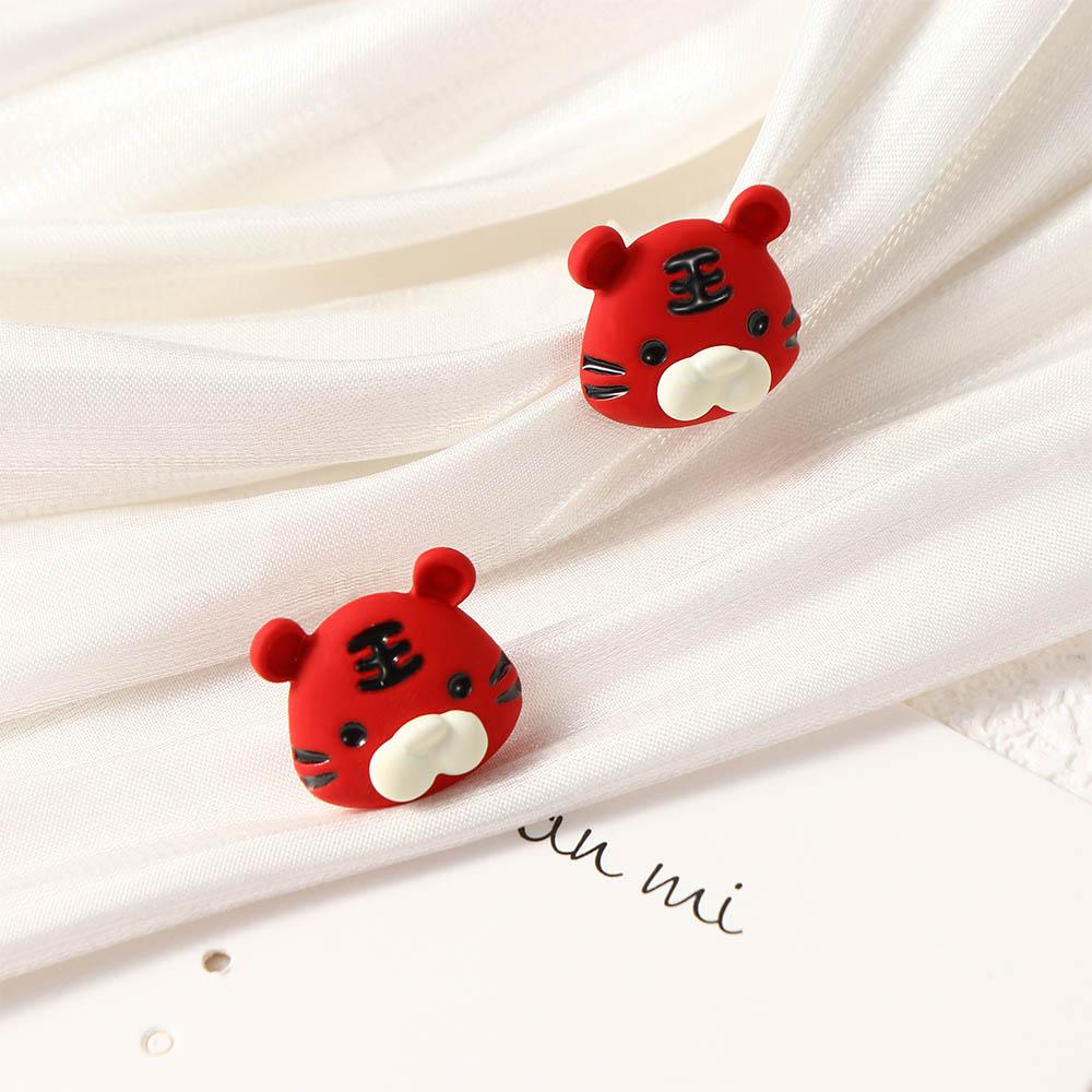 

Tiger Fashion Jewelry Red Animals Studs Earrings Korean Style Women Ear Studs Tiger Earrings красный