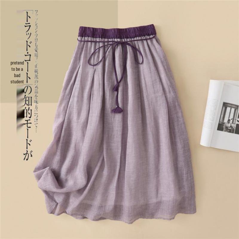 Letní midi sukně s vysokým pasem a strečem s plisovaným designem a třásněmi 2025