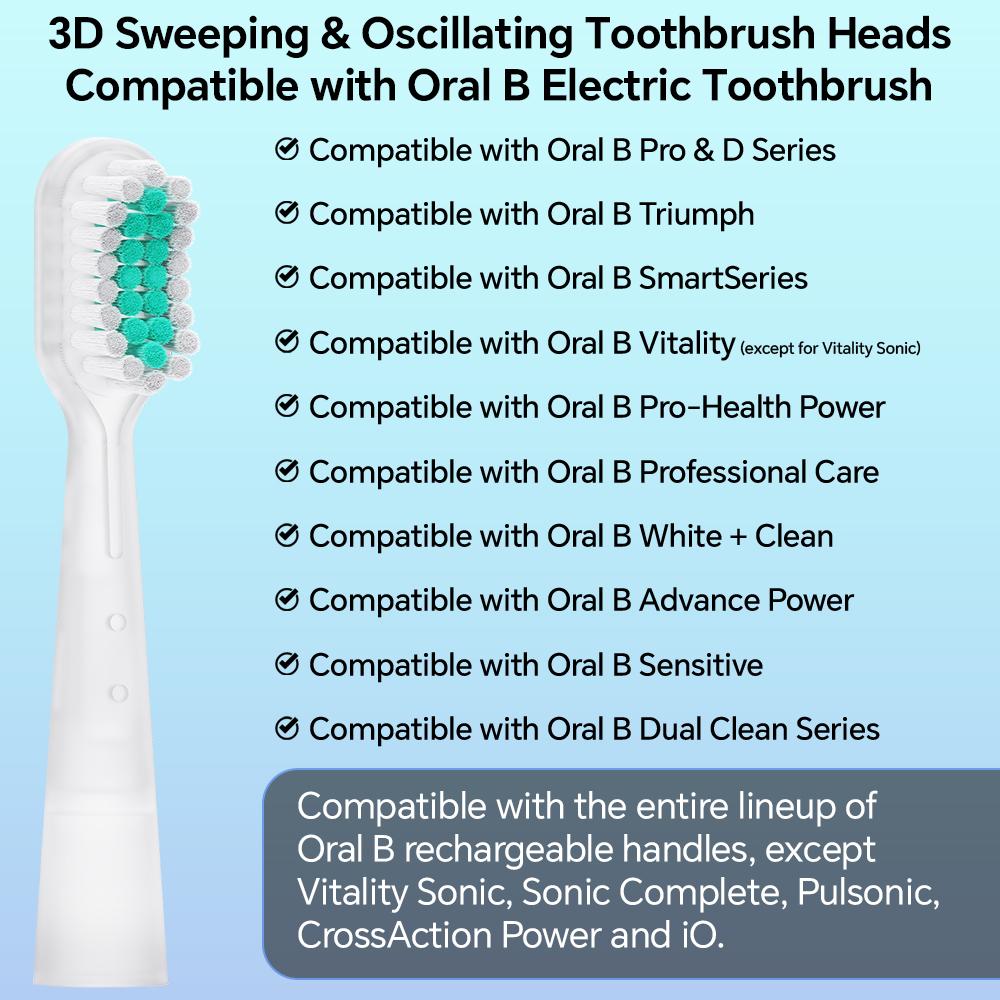 Oszillierende & Vibrations-Ersatz-Zahnbürstenköpfe Kompatibel mit Oral-B Elektrischer Zahnbürste, Geräuscharmer Bürstenkopf für 1000 7500